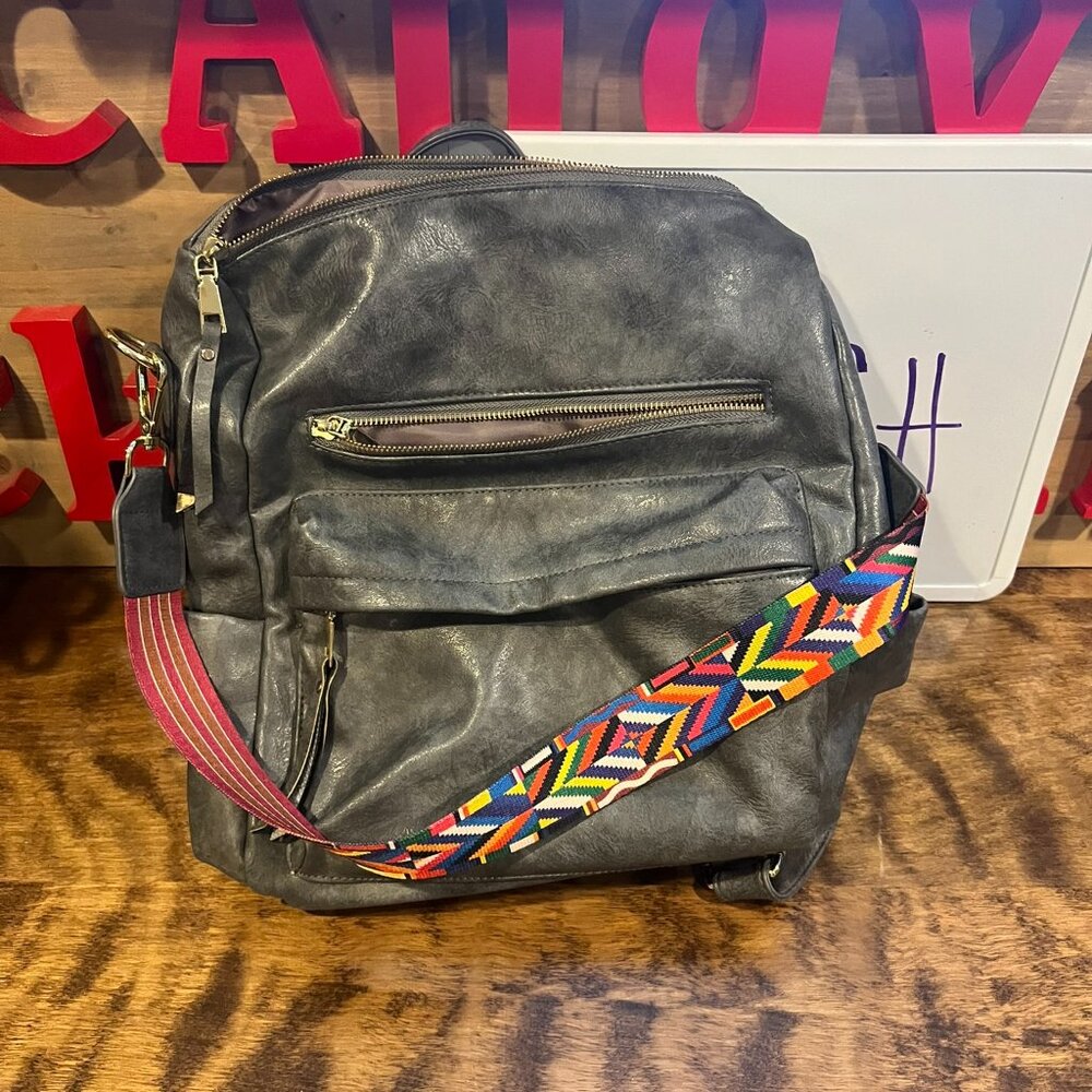 Modern+chic Grey Leather Backpack Purse CH